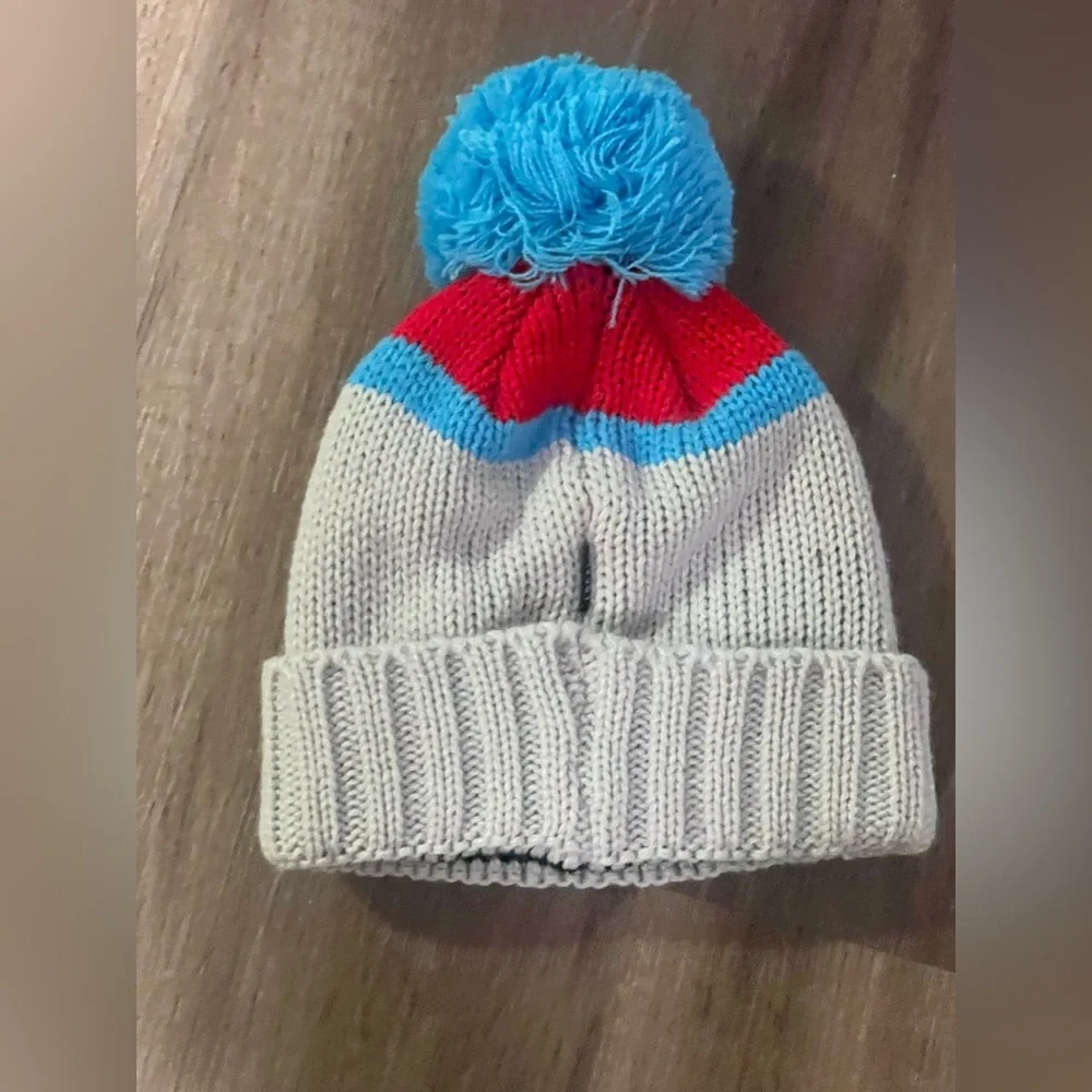 Kids Gunstock NH Snowman Pom Beanie Hat in White and Blue